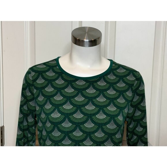 Michael Kors Green White Scallop Fan Print Flare Sleeve Mini Dress, Size PM - Picture 2 of 9